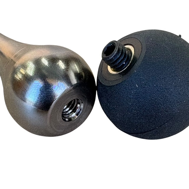 Aluminum teardrop handle with comfort grip ball on the BK Blender, unscrewed