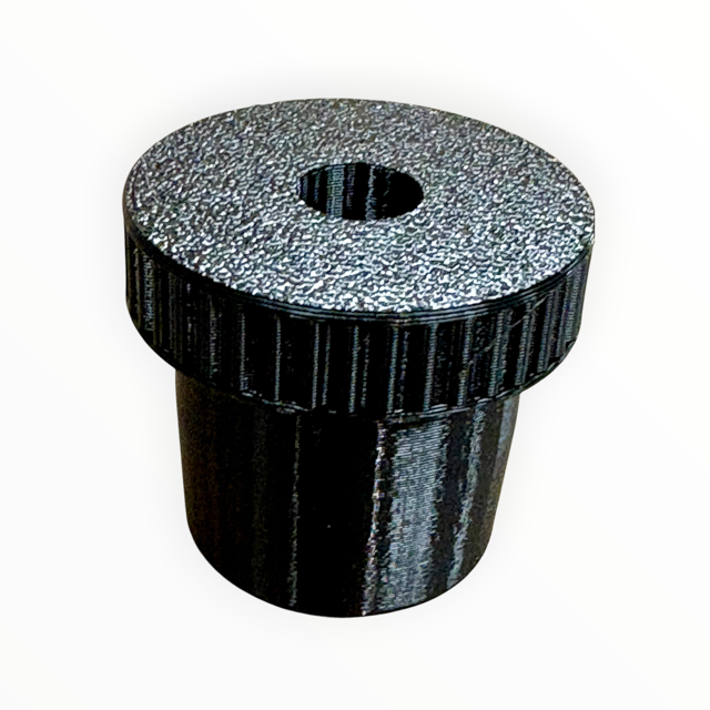 Black TPU hood stand lift arm cap fitted over a metal lift arm, showing the wide protective pad.
