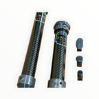 Metal Medic carbon fiber slide hammer bodies beside oval and round cold glue tabs.